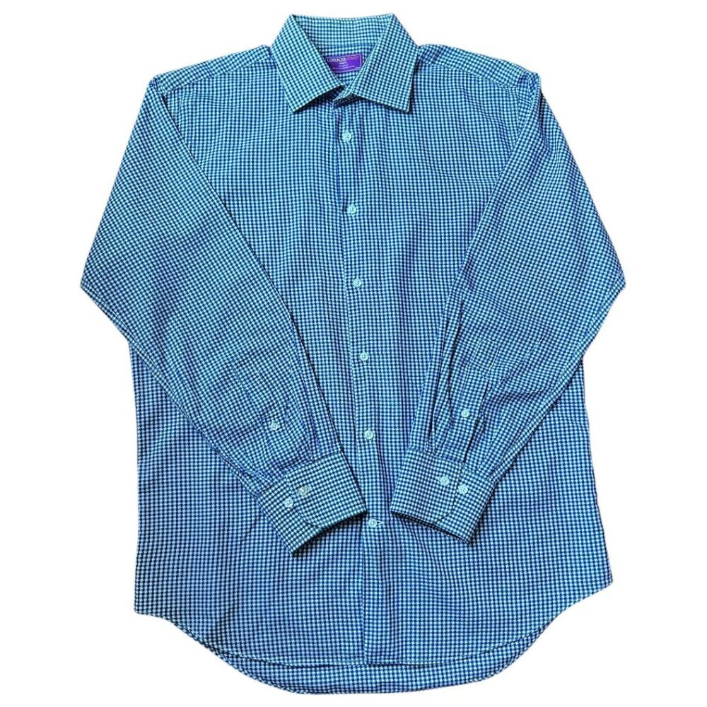 Lorenzo Uomo Trim Fit Blue & White Cotton Button-down Shirt